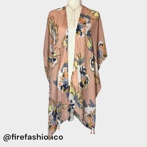 Woven Heart Boho Hippie Floral Kimono Pink Blue